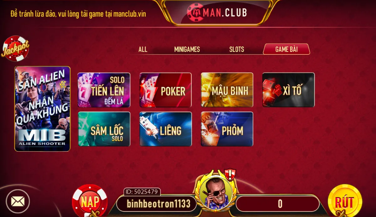 Thỏa thích cùng game đánh bài Man Club