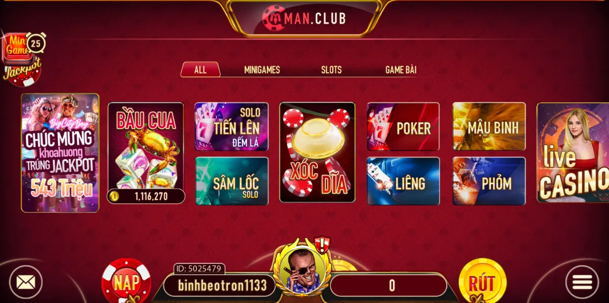 Số lượng Minigame nhiều tại Man Club